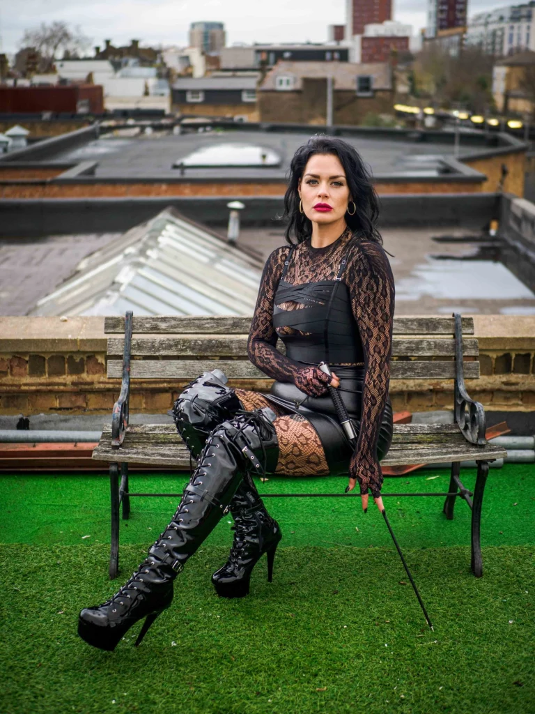 Mistress Charlotte O’Winter seated on a bench with a cane, London mistress